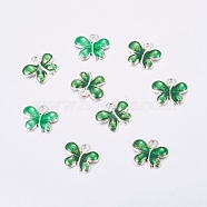 Alloy Enamel Charms, Cadmium Free & Lead Free, Butterfly, Silver Color Plated, Green, 13.5x11x2.5mm, Hole: 1.5mm(ENAM-FH338-3)
