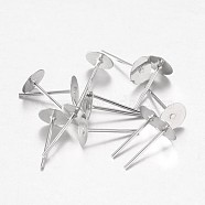Platinum Plated Iron Flat Base Ear Stud Findings, about 6mm in diameter, 12mm long, 0.8mm thick(X-E013)