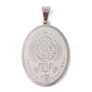 304 Stainless Steel Pendants, Oval with Virgin Mary Charm, Religion, Stainless Steel Color, 39x28x2mm, Hole: 7.5x4mm.(STAS-M068-01P)