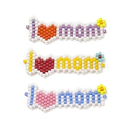 3Pcs 3 Color Handmade Loom Pattern MIYUKI Seed Beads, Heart with Word Mom Links Connector, for Mother's Day, Mixed Color, 14x40x2mm, Hole: 0.8mm, 1Pc/color(PALLOY-MZ00052)
