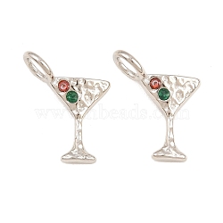 304 Stainless Steel Micro Pave Cubic Zirconia Pendants, Goblet Charms, Colorful, Stainless Steel Color, 19x16x6.5mm, Hole: 4.5mm(CU-CBAAD99-02P-B)