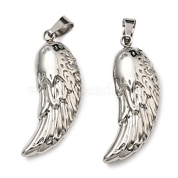 304 Stainless Steel Pendants, Wing Charm, Stainless Steel Color, 38x18x8mm, Hole: 5x8mm(STAS-G311-05P)