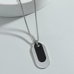 Oval 201 Stainless Steel Blank Tag Pendant Necklaces for Men, Black, Stainless Steel Color, 23.62 inch(60cm)(FS-WG04020-01)