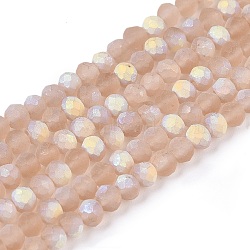 Transparent Glass Beads Strands, Faceted, Frosted, Half AB Color Plated, Rondelle, BurlyWood, 2.9~3.3x2mm, Hole: 0.7mm, about 148~150pcs/strand, 39.5~40cm(EGLA-A044-T2mm-MB20)