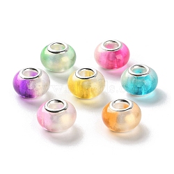 Two Tone Resin European Beads, Rondelle Large Hole Beads, with Platinum Tone Alloy Double Cores, Mixed Color, 14x9mm, Hole: 5mm(RESI-M001-02)