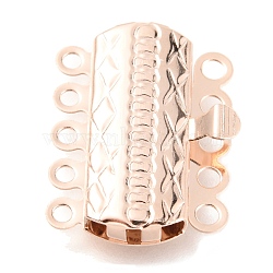 304 Stainless Steel Box Clasps, Multi-Strand Clasps, 5-Strands, 10-Holes, Rectangle with Flower, Rose Gold, 19.5x14x3mm, Hole: 1.4mm(STAS-H151-17RG)