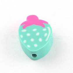 Handmade Strawberry Polymer Clay Beads, Turquoise, 12~13x9~11x3~6mm, Hole: 1mm(CLAY-R060-48A)