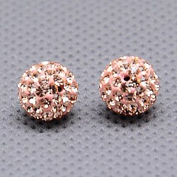 Czech Glass Rhinestone Beads, Pave Disco Ball Beads, Polymer Clay Inside, Half Drilled Round Beads, 362_Light Peach, PP13(1.9~2mm), 12mm, Hole: 1mm(RB-E482-12mm-362)
