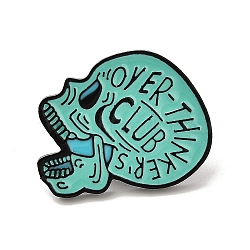 Gothic Over-Thinker Club Skull Alloy Enamel Pins Brooches for Backpack Clothes, Turquoise, 28x25mm(JEWB-S028-09B)