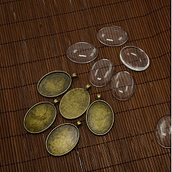 40x30mm Clear Oval Glass Cabochon Cover and Antique Bronze Alloy Blank Pendant Cabochon Settings for DIY Portrait Pendant Making, Lead Free & Nickel Free, Pendant: 50x32.5mm, Hole: 7mm, Tray: 40x30mm(DIY-X0159-AB-FF)