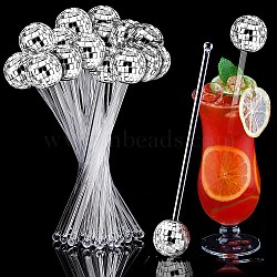 Disco Ball Plastic Cocktail Stirrers, Stirring Rods, Round, Silver, 205mm(PW-WGEE6B6-05)