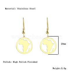 African Map Shape Dangle Earrings, with Stainless Steel Hooks, Golden, 20mm(DG1061-3)