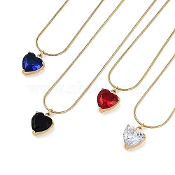 PVD Vacuum Plating 304 Stainless Steel Cubic Zirconia Heart Pendant Round Snake Chain Necklaces for Women, Golden, Mixed Color, 17.91 inch(45.5cm)(NJEW-Z044-09G)