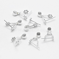 925 Sterling Silver Pendant Bails, Ice Pick & Pinch Bails, Silver, 6x6mm Inner Diameter, 11x10x4.5mm, Pin: 0.5mm, Hole: 3x4mm and 1mm(STER-E050-09S)