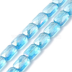 Transparent Electroplate Glass Beads Strands, Rainbow Plated, Faceted, Rectangle, Light Sky Blue, 9x6x4mm, Hole: 1.2mm, about 72pcs/strand, 25.98''(66cm)(EGLA-I017-03-AB03)