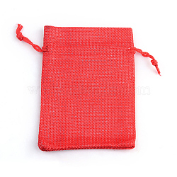 Polyester Imitation Burlap Packing Pouches Drawstring Bags, for Christmas, Wedding Party and DIY Craft Packing, Red, 23x17cm(ABAG-R005-17x23-18)