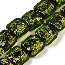 Handmade Dichroic Foil Glass Beads Strands, Square, Lime Green, 12~12.5x12~12.5x6.5~8mm, Hole: 1.6mm, about 33pcs/strand, 16.02''(40.7cm)(DICH-U001-07B)