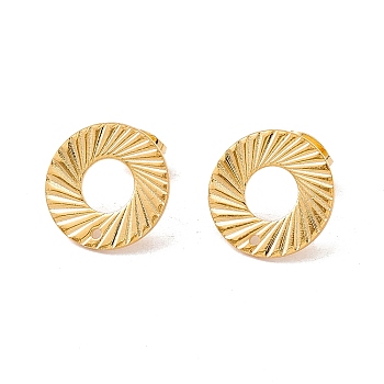 201 Stainless Steel Stud Earring Findings, with Ear Nuts and 304 Stainless Steel Pins, Donut with Hole, Real 24K Gold Plated, 15mm, Hole: 1.2mm, Pin: 0.7mm