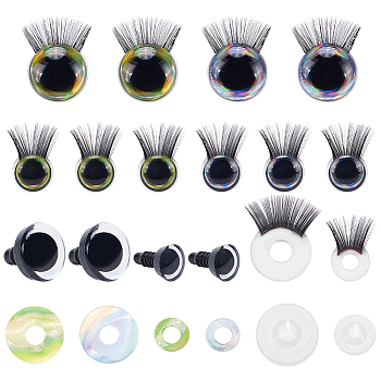 Elite 16 Sets 4 Style Plastic Doll Eye & Eyelashes, Doll Eye Make Up Accessories, for Doll DIY Craft Making, Mixed Color, 22~31x13~21mm, 4 sets/style