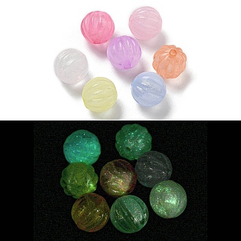 Luminous Acrylic Beads, Glow in the Dark Glitter Beads, Pumpkin, Mixed Color, 11mm, Hole: 1mm, 675pcs/500g