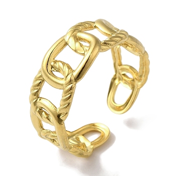 PVD Vacuum Plating 201 Stainless Steel Curb Chain Open Cuff Rings for Women, Real 18K Gold Plated, 8mm, Adjustable