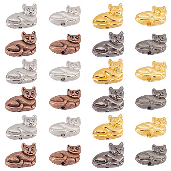 Elite 80Pcs 4 Colors Tibetan Style Alloy Kitten Beads, 3D Cat, Mixed Color, 11x14x4.5mm, Hole: 1mm, 20pcs/color