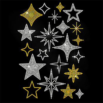 Glass Hotfix Rhinestone, Iron on Appliques, Costume Accessories, for Clothes, Bags, Pants, Star, 297x210mm