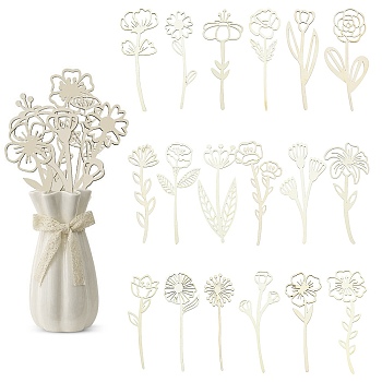 18Pcs 6 Styles Unfinished Hollow Wooden Slices, Vase Display Decorations, Flower, Beige, 159~160x48~80x2.5~4mm