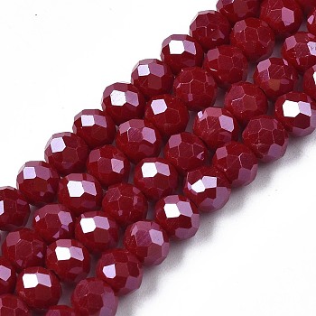 Electroplate Glass Beads Strands, Pearl Luster Plated, Faceted, Rondelle, Dark Red, 2.3~2.7x2mm, Hole: 0.4mm, about 150~155pcs/strand, 32~33cm