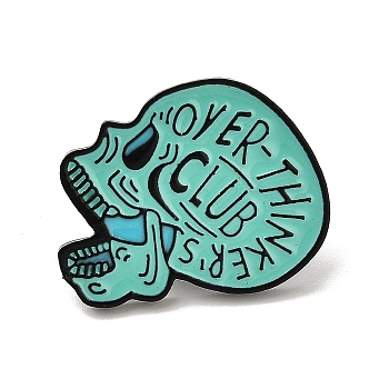 Gothic Over-Thinker Club Skull Alloy Enamel Pins Brooches for Backpack Clothes, Turquoise, 28x25mm