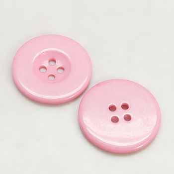 Resin Buttons, Dyed, Flat Round, Pink, 11x2mm