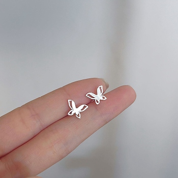 Alloy Earrings for Women, with 925 Sterling Silver Pin, Butterfly, 10mm