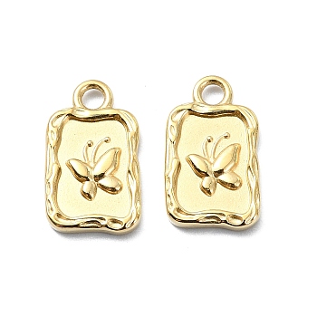 304 Stainless Steel Pendants, Rectangle with Butterfly Charm, Real 14K Gold Plated, 15x8.5x1.8mm, Hole: 2mm