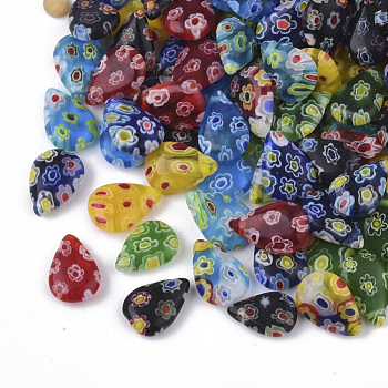 Handmade Millefiori Glass Charms, Teardrop, Mixed Color, 12x8.5x3.5mm, Hole: 1mm