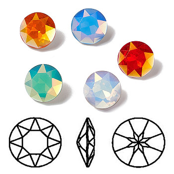 Light AB Style Eletroplate K9 Glass Rhinestone Cabochons, Pointed Back & Back Plated, Faceted, Flat Round, Mixed Color, 10x5mm