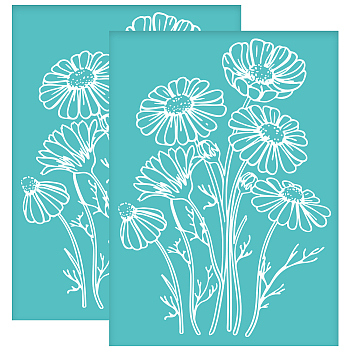 Self-Adhesive Silk Screen Printing Stencil, for Painting on Wood, DIY Decoration T-Shirt Fabric, Turquoise, April Daisy, 195x140mm