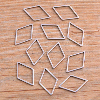 201 Stainless Steel Linking Rings, Rhombus, Stainless Steel Color, 26x16x1mm