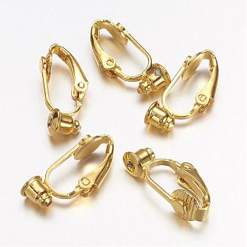 Brass Clip-on Earring Converters Findings, for Non-Pierced Ears, Gold Color, Nickel Free, about 6mm wide, 19mm long, 9mm thick, hole: 1mm