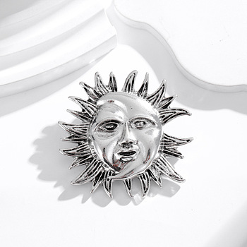 Sun God Brooch Pin, Alloy Badge for Backpack Clothes, Antique Silver, 51x50.5mm