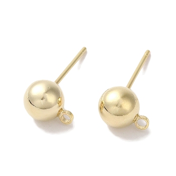 Brass Studs Earrings Finding, Lead Free & Cadmium Free, Round, Real 24K Gold Plated, 17x6mm, Hole: 1.4mm, Pin: 12x1mm