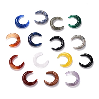 Natural & Synthetic Gemstone Beads, No Hole, for Wire Wrapped Pendant Making, Double Horn/Crescent Moon, 31x28x6.5mm