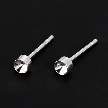 304 Stainless Steel Stud Earring Settings, for Pointed Back Rhinestone, Silver, Fit for 2mm Rhinestone, 13x3mm, Pin: 0.8mm