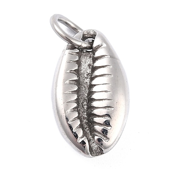 304 Stainless Steel Pendants, with Jump Ring, Shell Shape, Stainless Steel Color, 20x11.5x7mm, Hole: 5.5mm