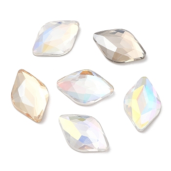 K5 Glass Rhinestone Cabochons, Flat Back & Back Plated, Faceted, Rhombus, Mixed Color, 18x11.5x3.5mm