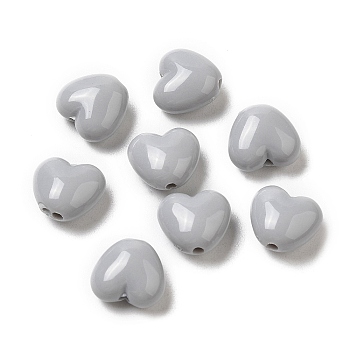 Opaque Acrylic Beads, Heart, Gray, 9x9.5x5.5mm, Hole: 1.5mm, about 1650pcs/500g
