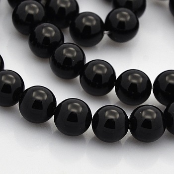 Round Natural Black Onyx Beads Strands, Dyed & Heated, 8mm, Hole: 1mm, about 50pcs/strand, 15.7 inch