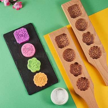 Flat Round & Square & Flower Wooden Press Mooncake Molds(BAKE-SZ0001-03)-4
