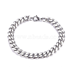 Men's 667 Stainless Steel Cuban Link Chain Bracelets, with 304 Stainless Steel Lobster Claw Clasps, Stainless Steel Color, 8-7/8 inch(22.5cm)(BJEW-G631-13P-1)