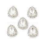 Sew on Rhinestone, Multi-Strand Links, Teardrop, with Brass Prong Settings, Garments Accessories, 925 Sterling Silver Plated, Faceted, Crystal, 20x15x6mm, Hole: 1mm(RB-CBA5C2B-04A)