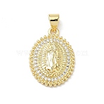 Brass Micro Pave Clear Cubic Zirconia Pendants, Oval with Virgin Mary Charms, Real 16K Gold Plated, 20.5x15x3.5mm, Hole: 4.5x3.5mm(KK-P350-06A-G)